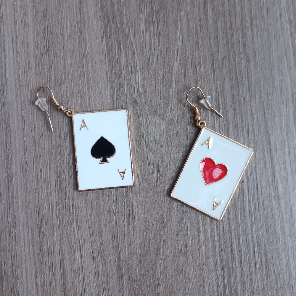 Poker Ace Cards Mis-Match Dangle Earrings
